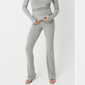 Frankies Bikinis Elvis Flare Low Rise Pant Grey Ribbed Lounge wear Sz Small